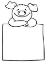 Coloring pages: farm animals. Little cute smiling pig with the banner. Royalty Free Stock Photo